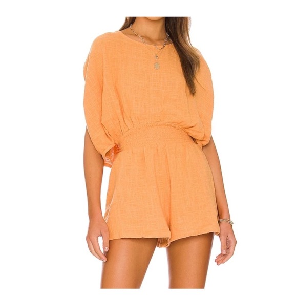 Free People Pants - Y2K Free People Pietro Romper Orange Smocked Waist Cowl Back XS Boho Cottagecore